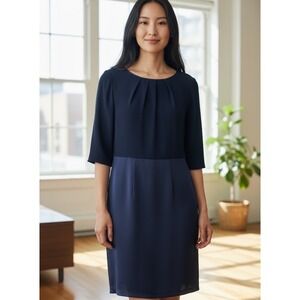 Apanage Midi Dress Navy Satin Size S EU 36 Round Neck Half Sleeve Party Office